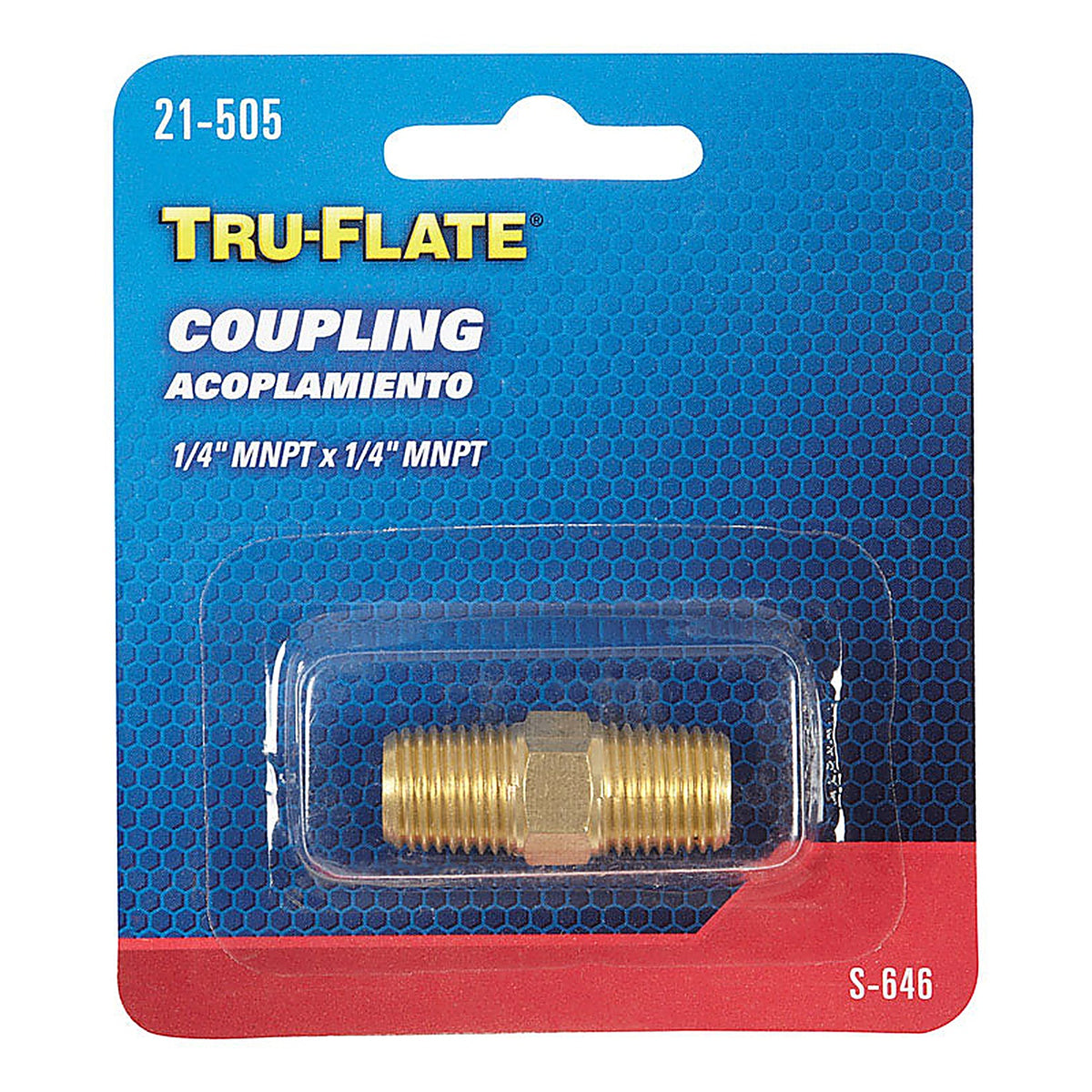 Tru-Flate TRFL21505 Brass Coupling 1/4 in. Male 1 pc