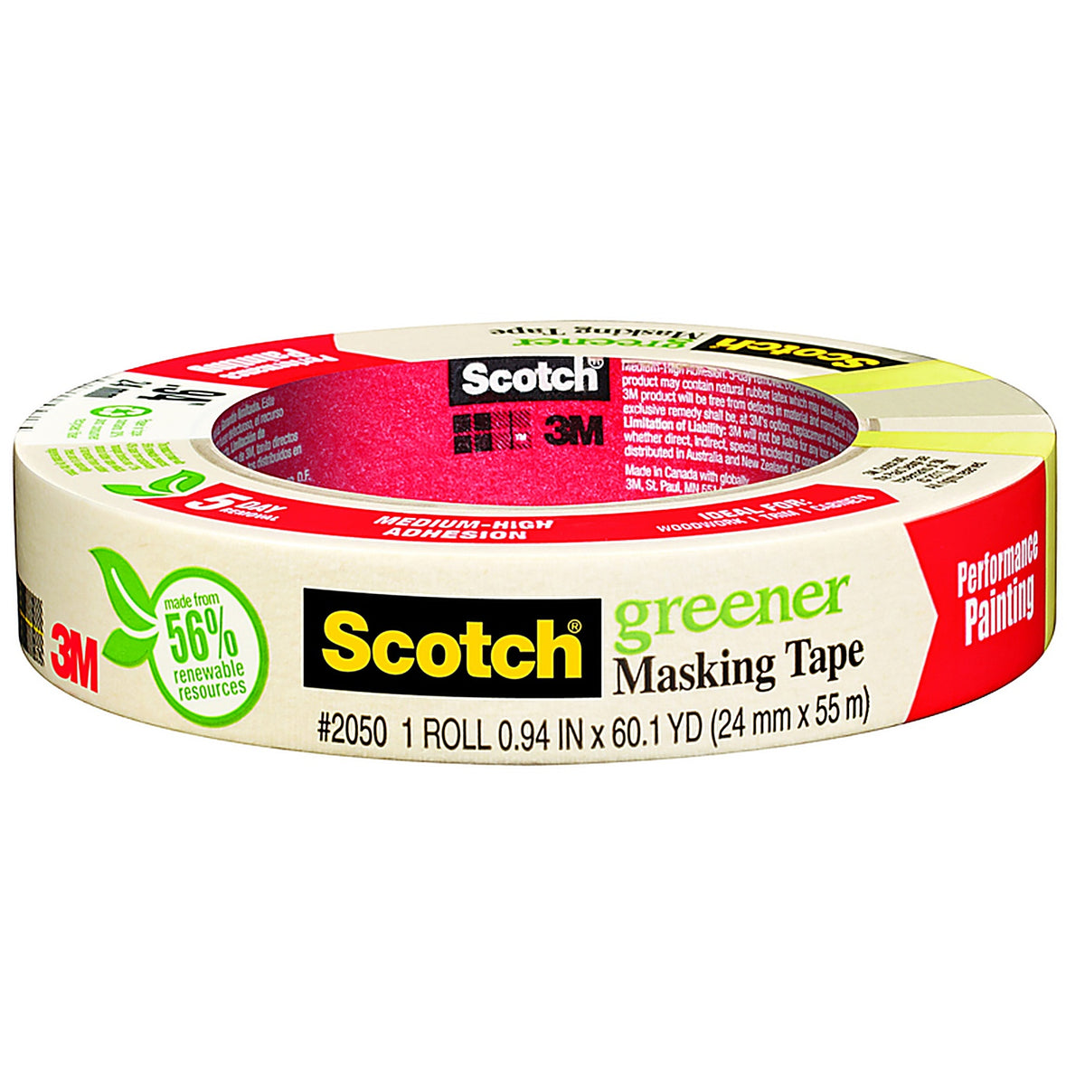 3M 2050-24A Scotch 0.94 in. W x 60.1 yd. L Beige Medium Strength Masking Tape 1/Pack