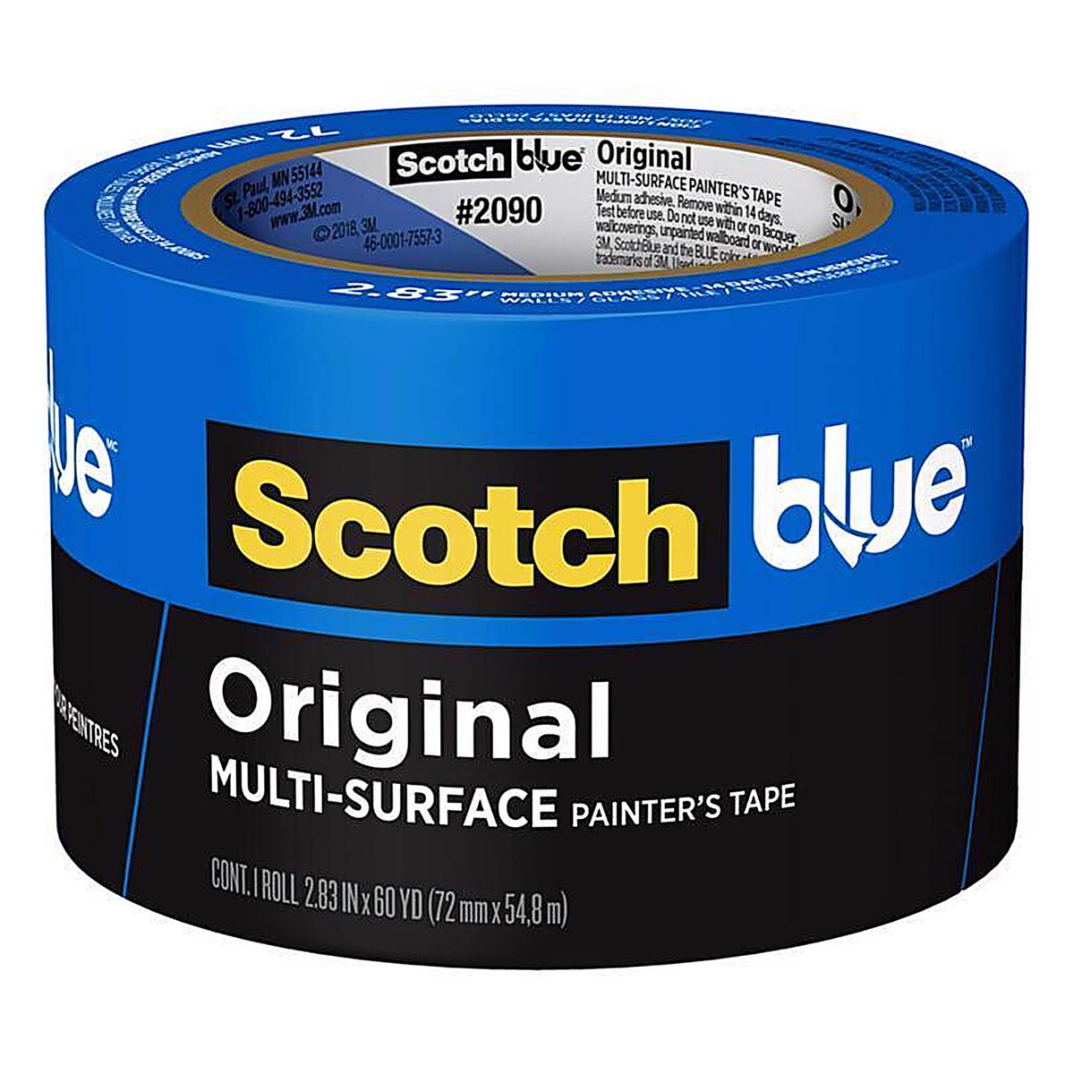 3M 2090-72NC ScotchBlue 2.83in. W x 60yd. L Blue Medium Strength Original Painters Tape