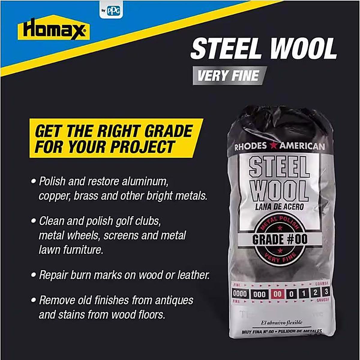 Rhodes American 10121100 00 Grade Very Fine Steel Wool Pad 12/Pack