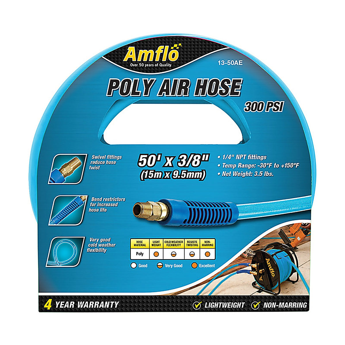 Amflo AMFL1350AE 50 ft. L X 3/8 in. D Polyurethane Air Hose 300 psi Blue