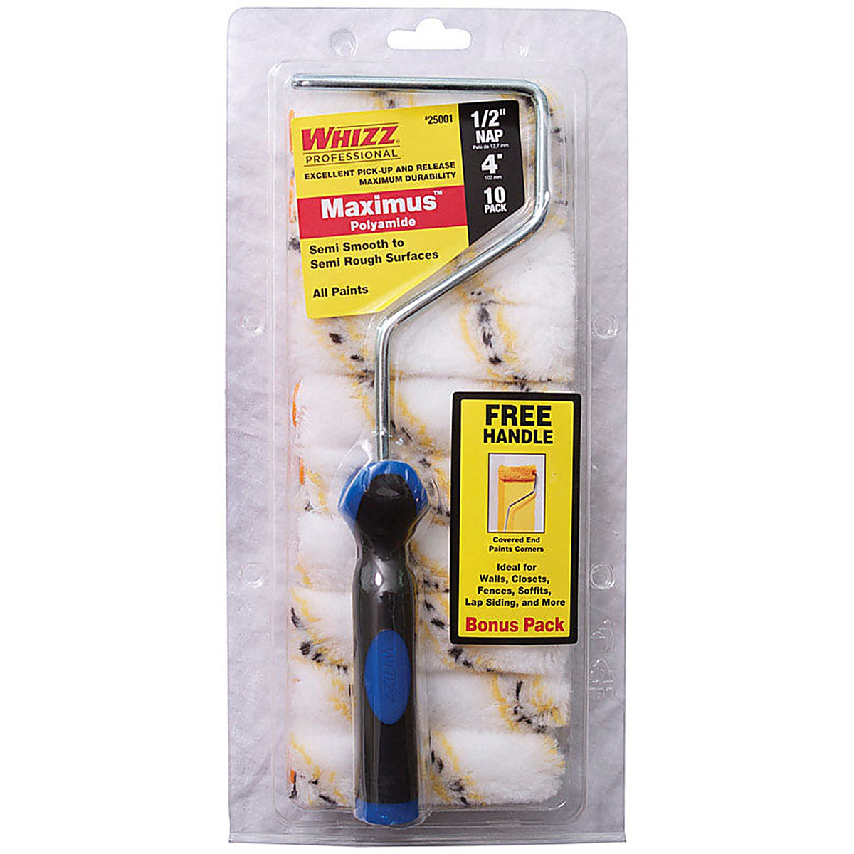 Whizz 25001F Maximus Polyamide Fabric 4 in. W x 1/2 in. Mini Paint Roller Cover 10/Pack