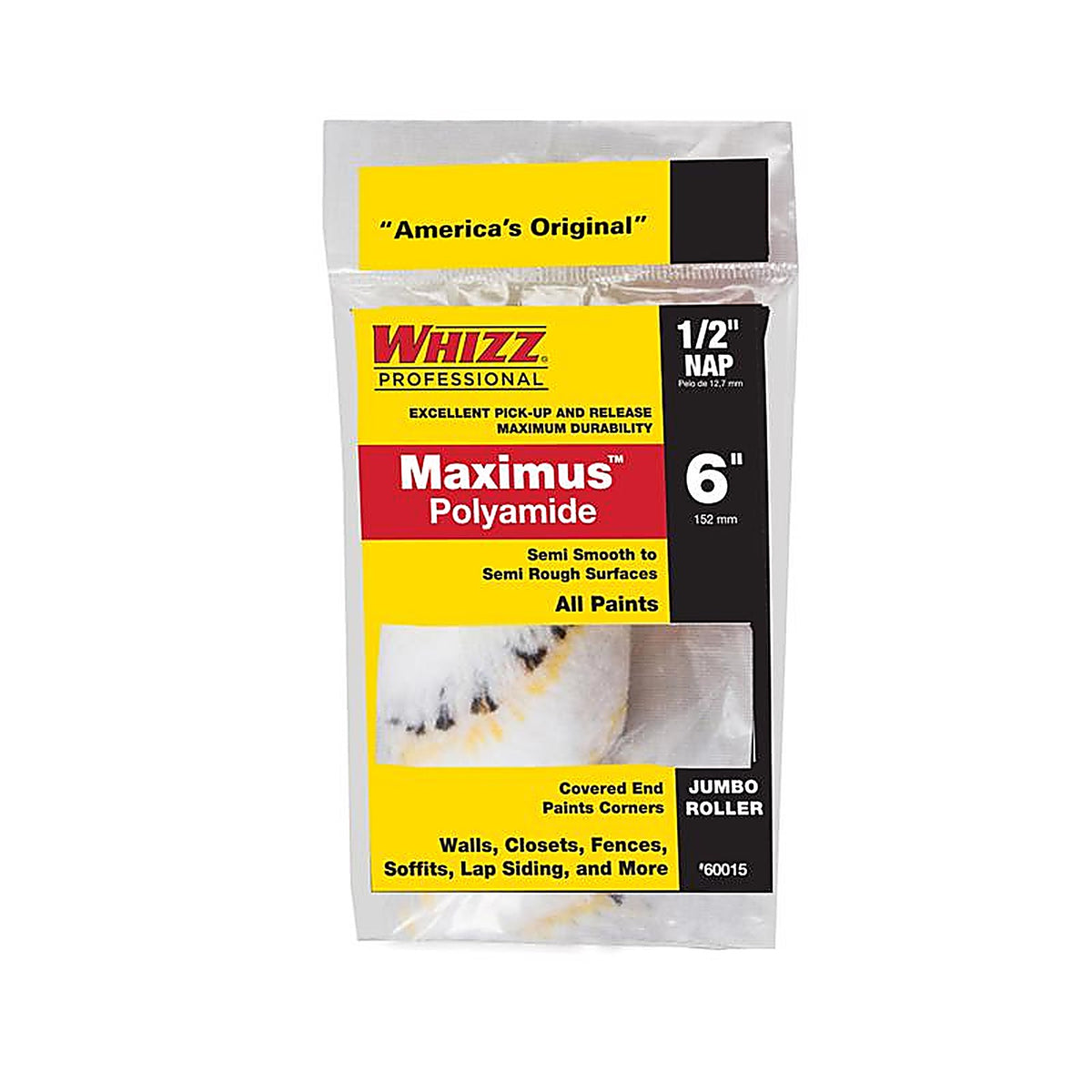 Whizz 60015 Maximus Polyamide Fabric 6 in. W x 1/2 in. Jumbo Mini Paint Roller Cover 1/Pack