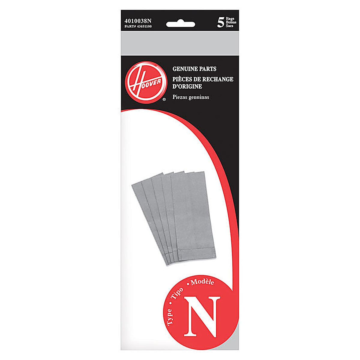 Hoover - 4010038N - Vacuum Bag for Hoover Portapower Cleaners 5 Pack Type N