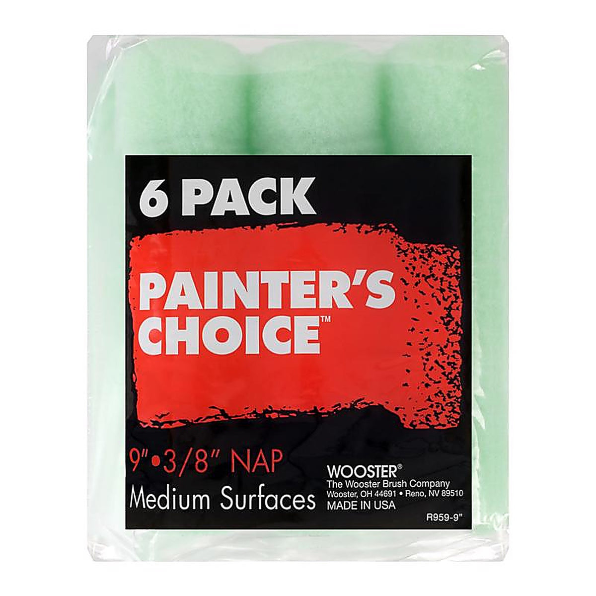 Wooster R959-9 Painters Choice Fabric 9in. W x 3/8in. Paint Roller Cover 6/Pack