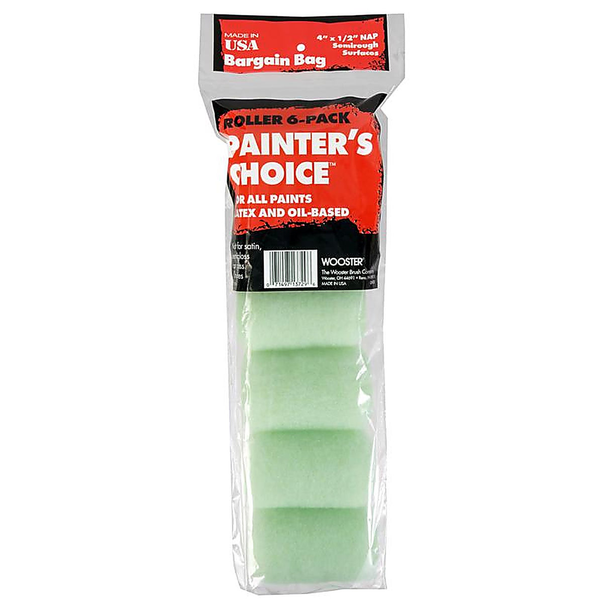 Wooster R271-4 Painters Choice Fabric 4in. W x 1/2in. Trim Paint Roller Cover 6/Pack