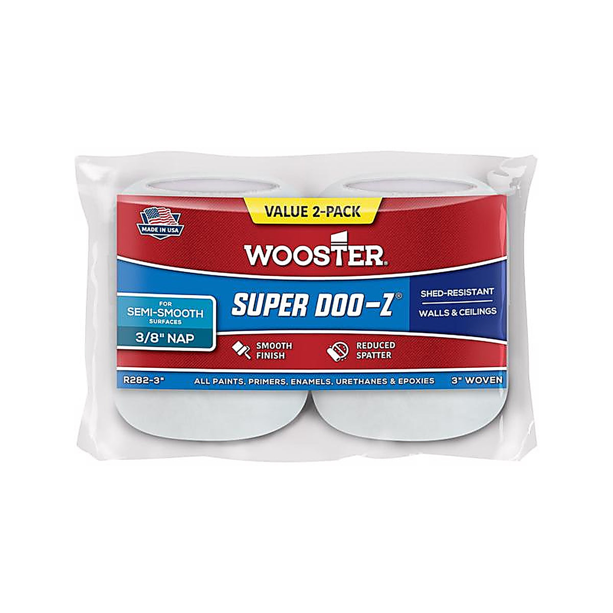 Wooster R282-3 Super Doo-Z Fabric 3 in. W x 3/8 in. Trim Paint Roller Cover 2/Pack