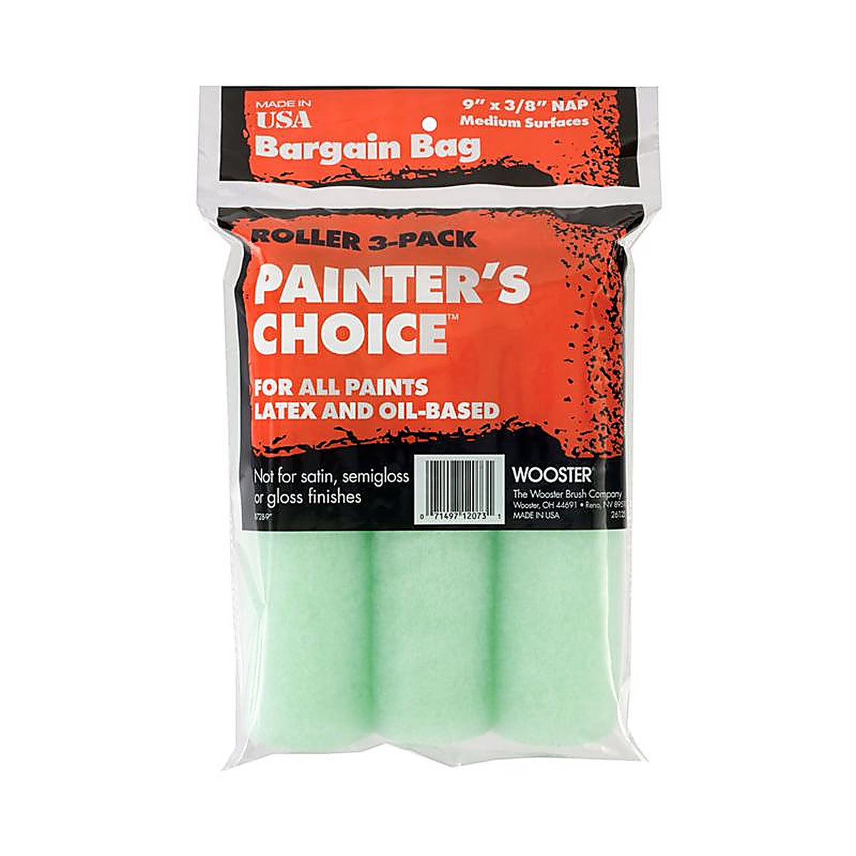 Wooster R728-9 Painters Choice Fabric 9in. W x 3/8in. Paint Roller Cover 3/Pack