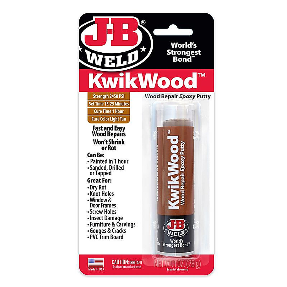 J-B Weld 8257 KwikWood Tan Putty Stick 1 oz.