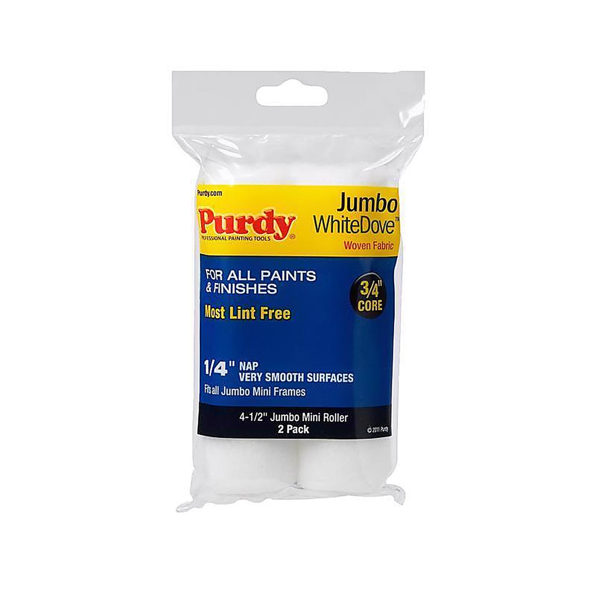 Purdy 140624010 White Dove Woven Fabric 4.5 in. W X 1/4 in. Jumbo Mini Paint Roller Cover 2 pk