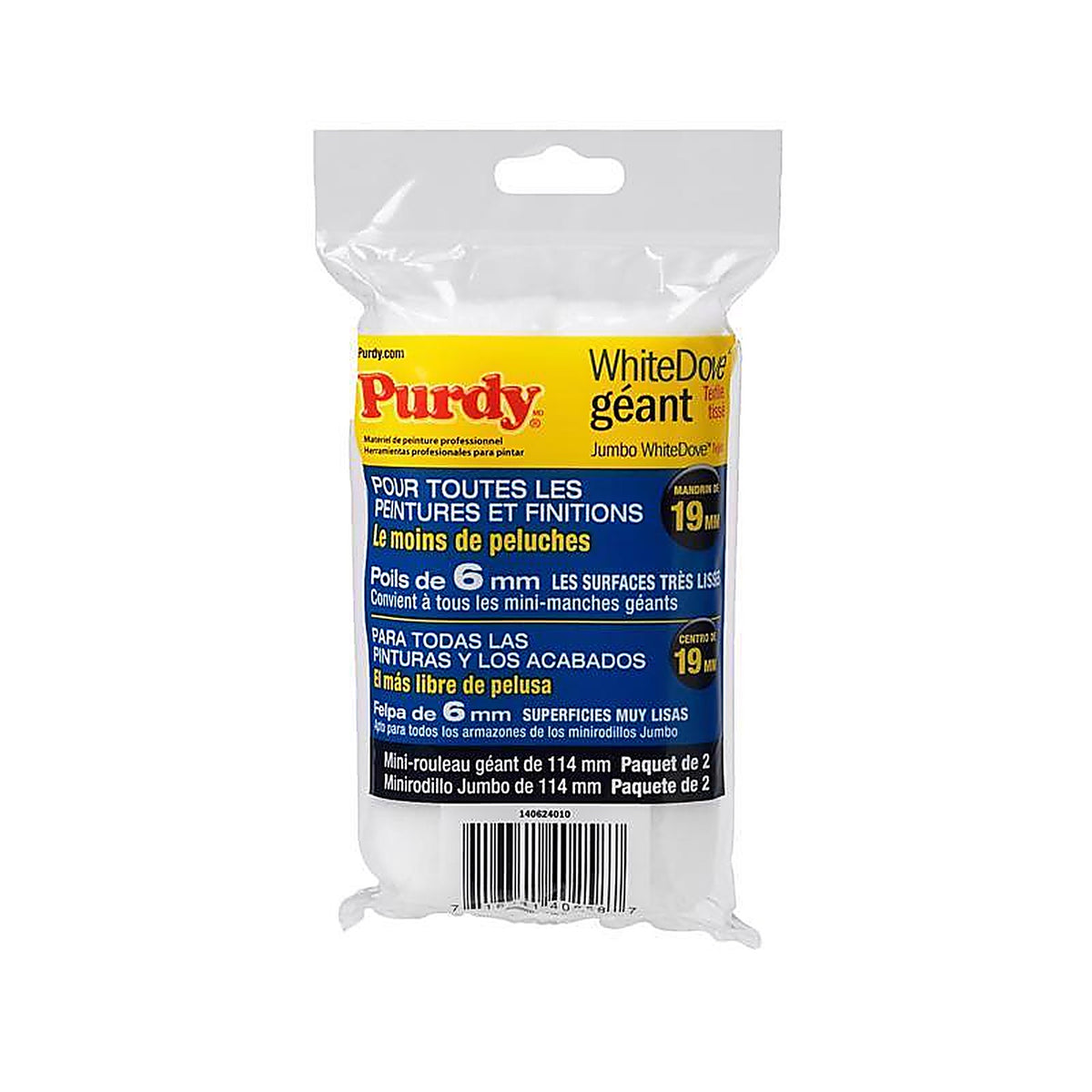 Purdy 140624010 White Dove Woven Fabric 4.5 in. W X 1/4 in. Jumbo Mini Paint Roller Cover 2 pk