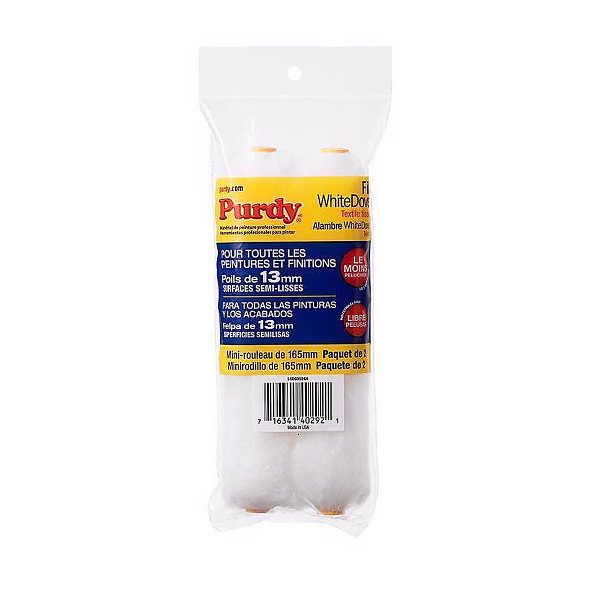 Purdy 140605064 White Dove Woven Dralon Fabric 6.5 in. W X 1/2 in. Mini Paint Roller Cover 2 pk