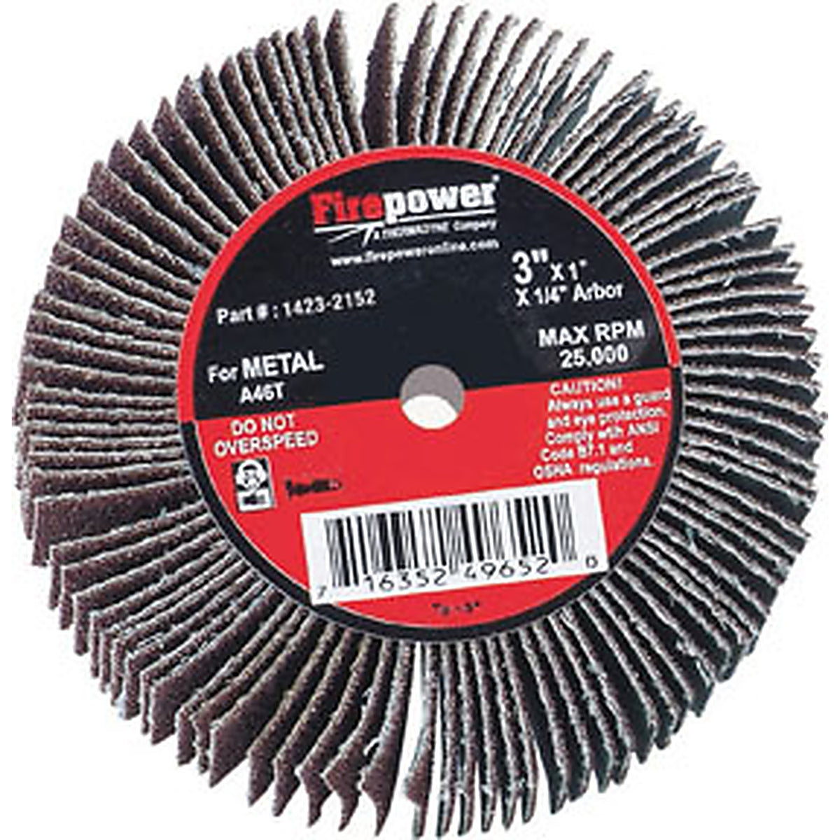 Firepower 1423-2152 Mounted Flap Wheels, 3 x 1 x 1/4, Grit 80