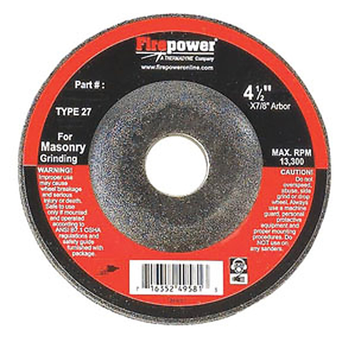 Firepower 1423-3186 Type 27 Depressed Center Grinding Wheel without hub