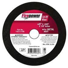Firepower 1423-3188 Cut-Off Abrasive Wheels, Type 1 (For Metal), 6 x .045 x 7/8