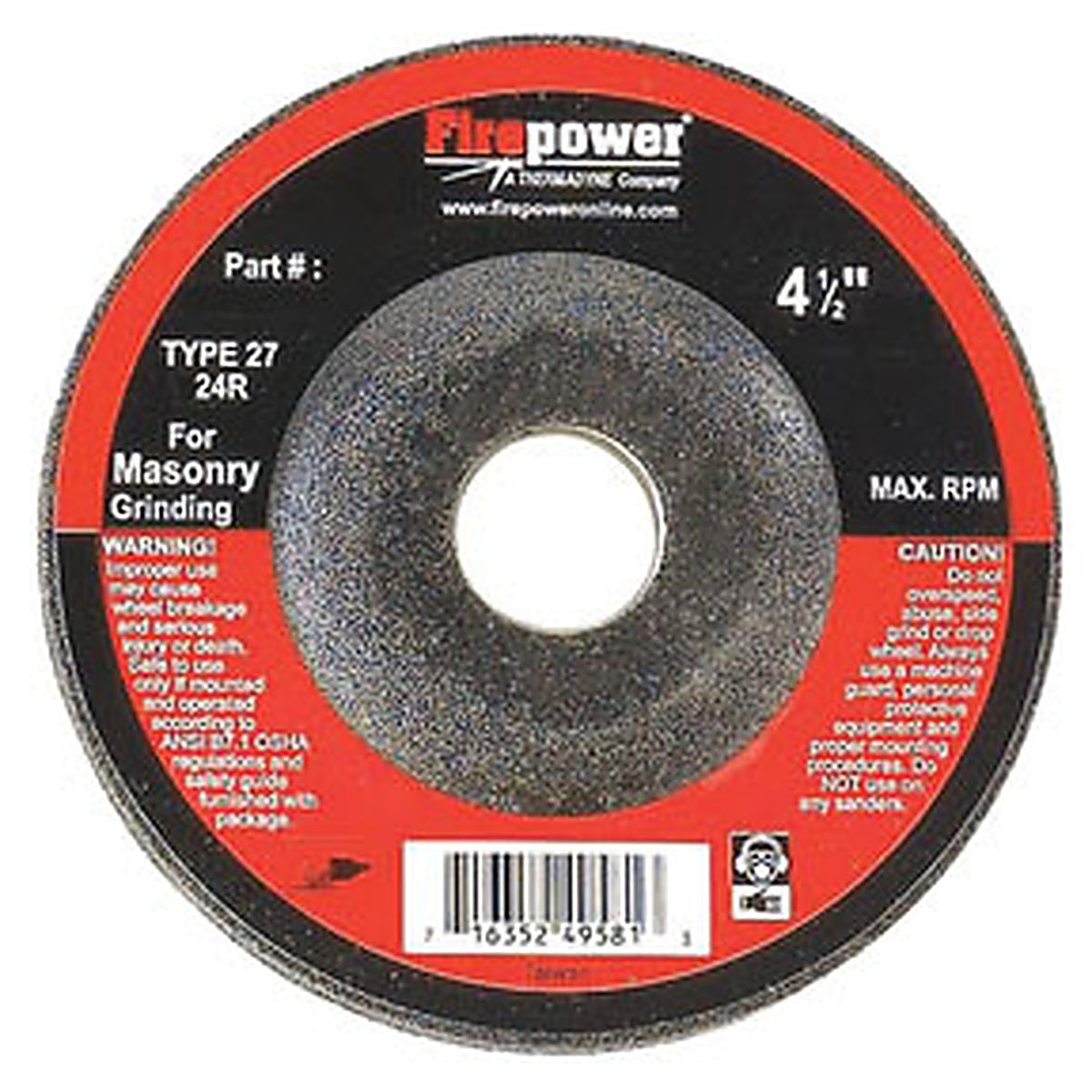 Firepower 1423-3201 Depressed Center Grinding Wheels, Type 27, 4 1/2 x 1/8 x 5/8-11NC