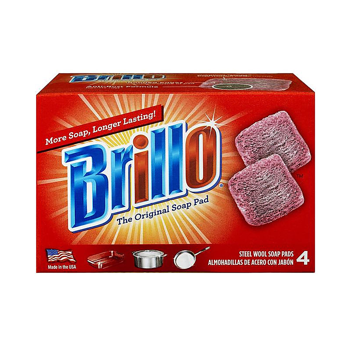 Brillo - 53304 - Heavy Duty Steel Wool Pads for Multi-Purpose 4 Piece