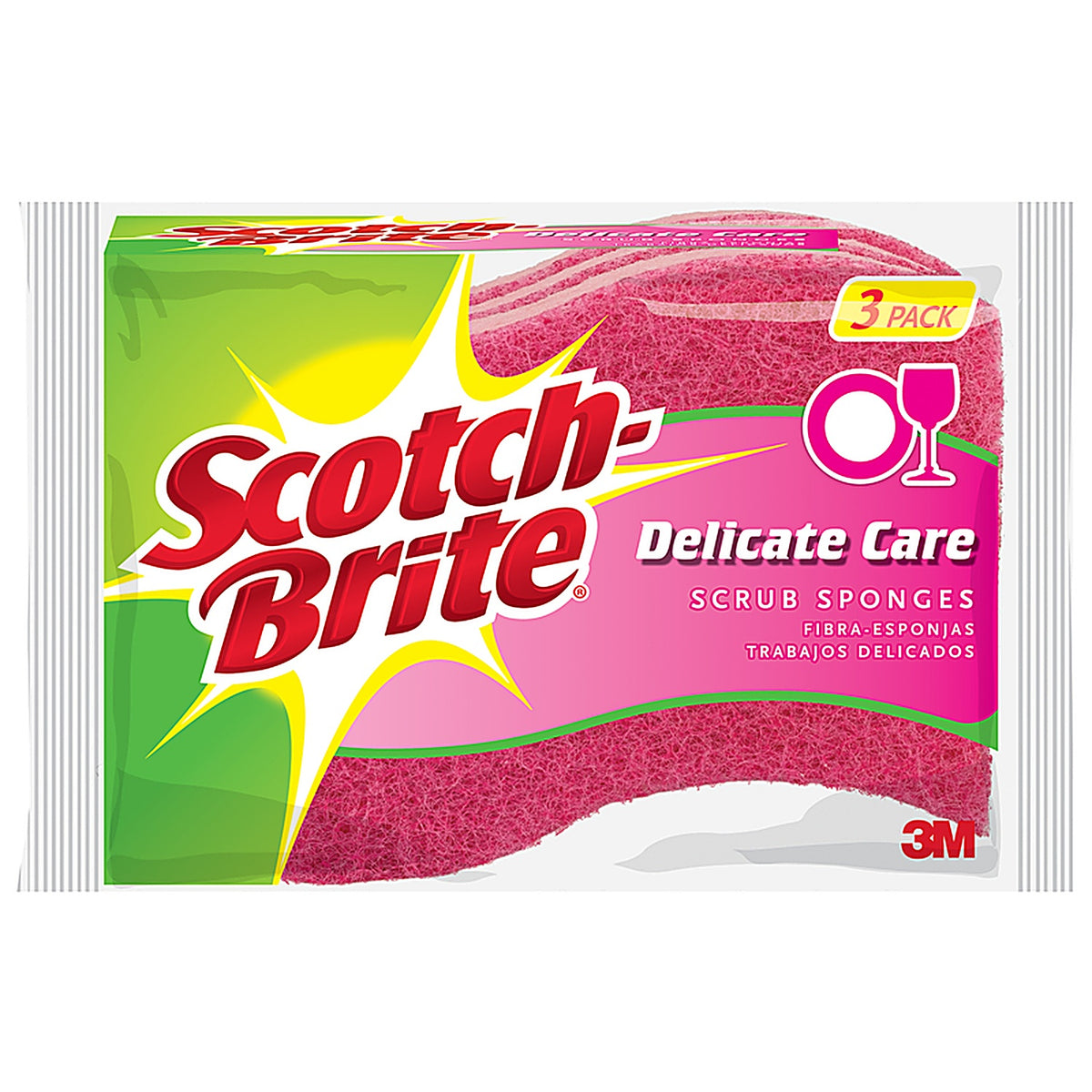 3M DD-3-8 Scotch-Brite Delicate, Light Duty Sponge For Multi-Purpose 4.4 in. L 3/Pack