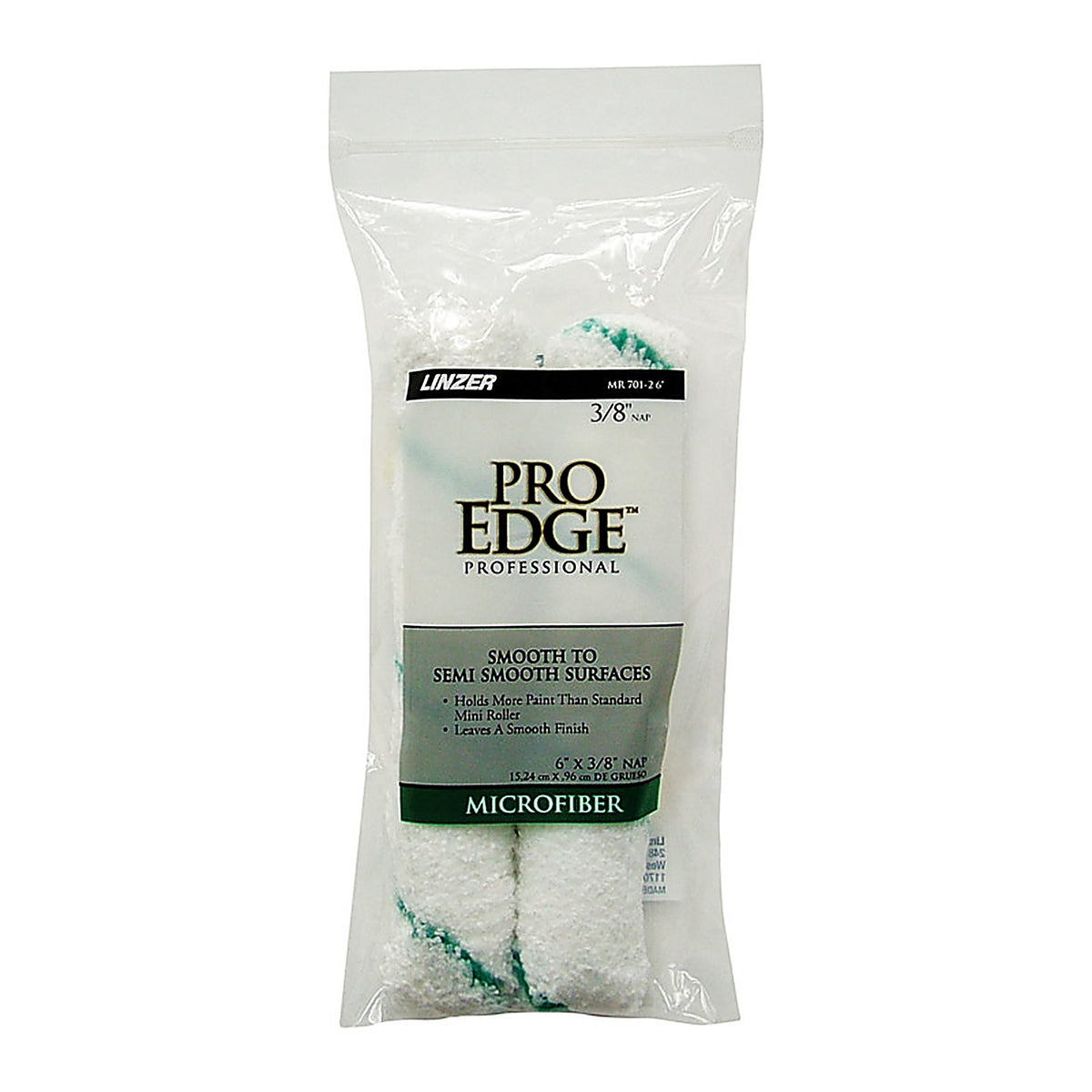 Linzer MR701-26 Pro Edge Microfiber 6 in. W x 3/8 in. Mini Paint Roller Cover 2/Pack
