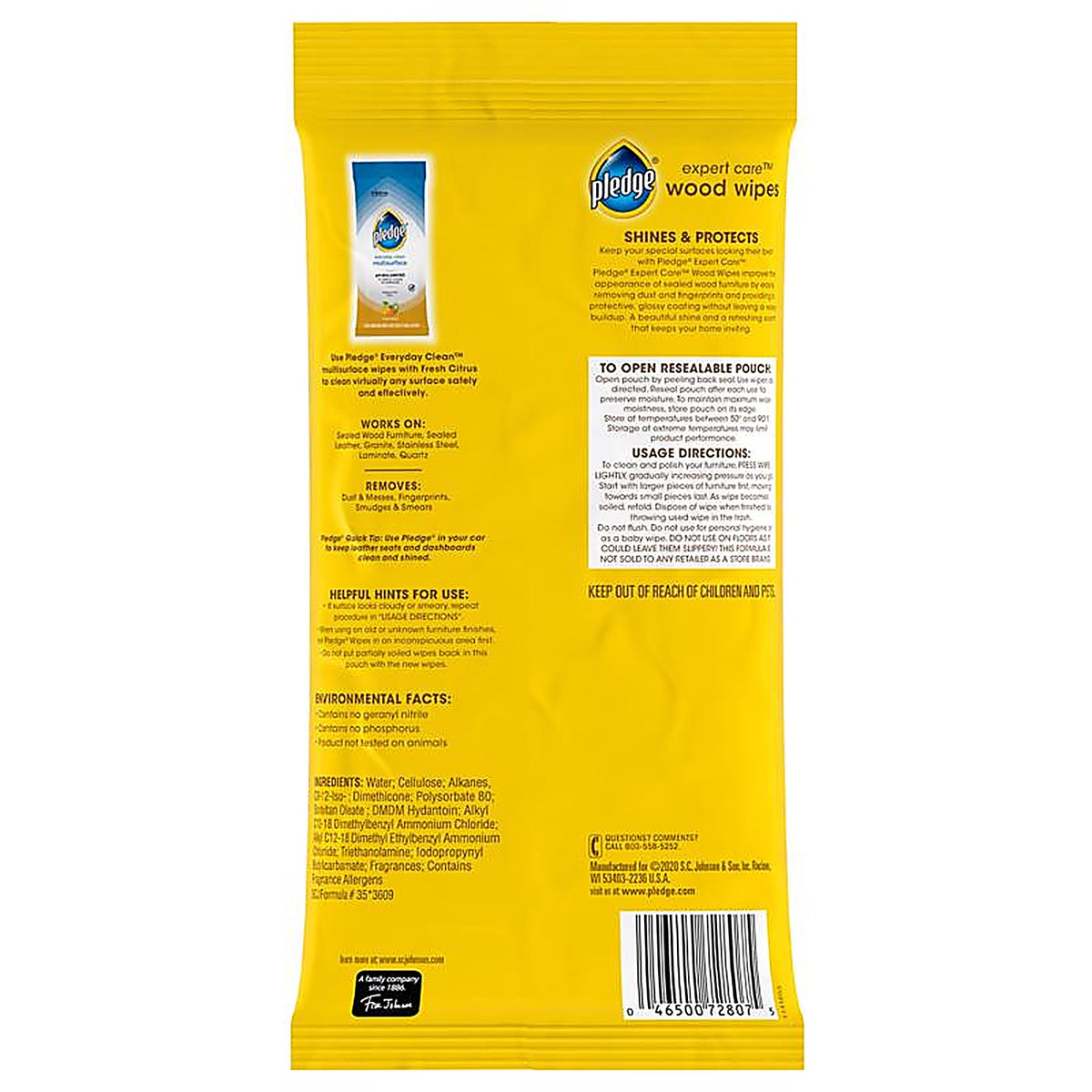 Pledge - 72807 - Lemon Scent Furniture Polish 24 Wipes Wipes