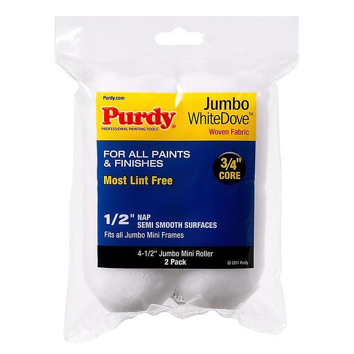 Purdy 14G624013 White Dove Dralon 4.5 in. W X 1/2 in. S Jumbo Paint Roller Cover 2 pk
