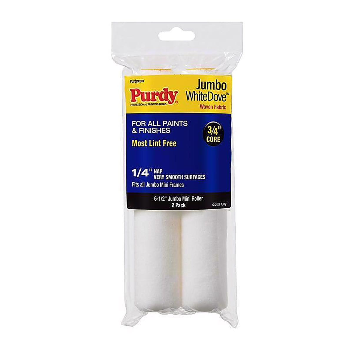 Purdy 140626010 White Dove Woven Fabric 6.5 in. W X 1/4 in. Jumbo Mini Paint Roller Cover 2 pk