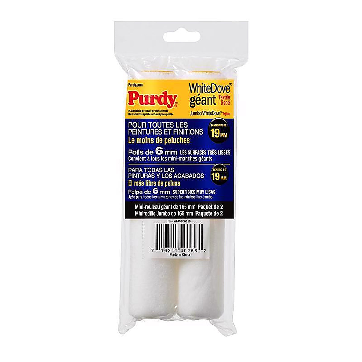 Purdy 140626010 White Dove Woven Fabric 6.5 in. W X 1/4 in. Jumbo Mini Paint Roller Cover 2 pk