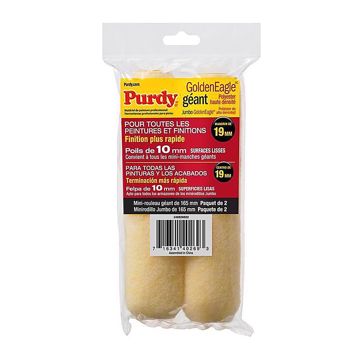 Purdy 140626022 GoldenEagle Polyester 6.5 in. W X 3/8 in. S Jumbo Mini Paint Roller Cover 2 pk