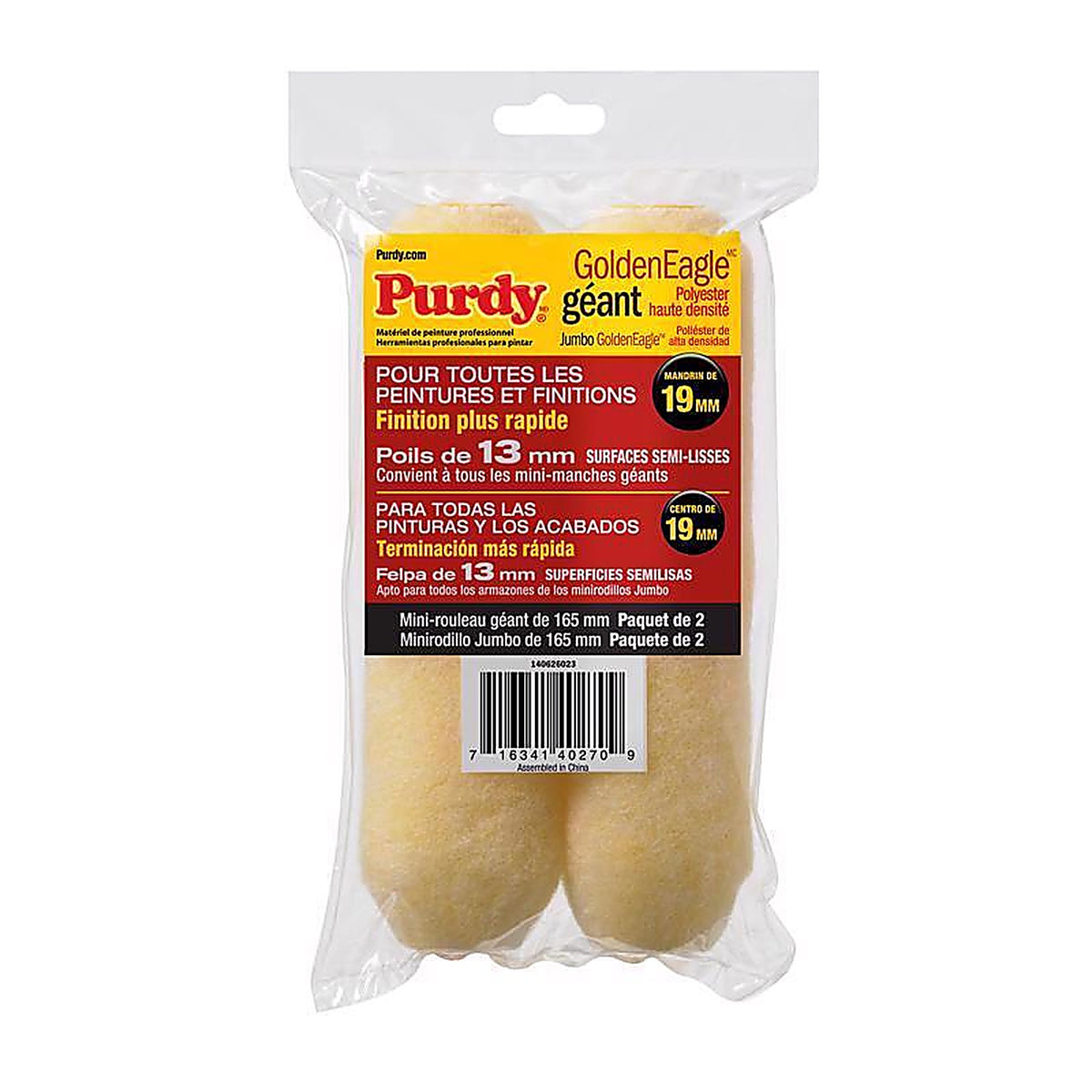 Purdy 14G626023 GoldenEagle Polyester 6.5 in. W X 1/2 in. S Jumbo Mini Paint Roller Cover 2 pk