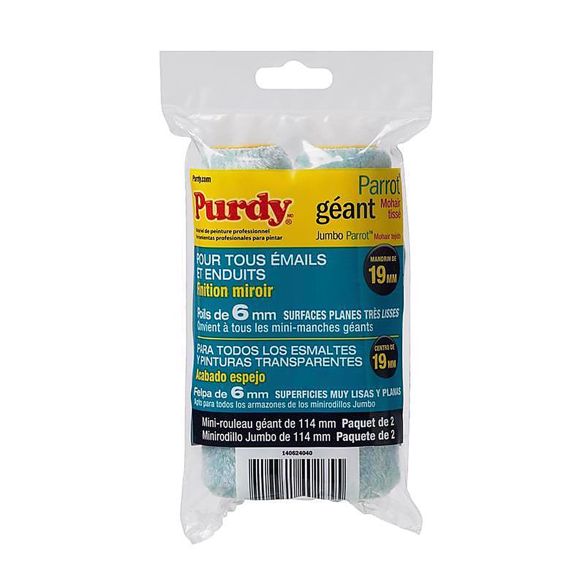 Purdy 140624040 Parrot Mohair Blend 4.5 in. W X 1/4 in. S Mini Paint Roller Cover 2 pk