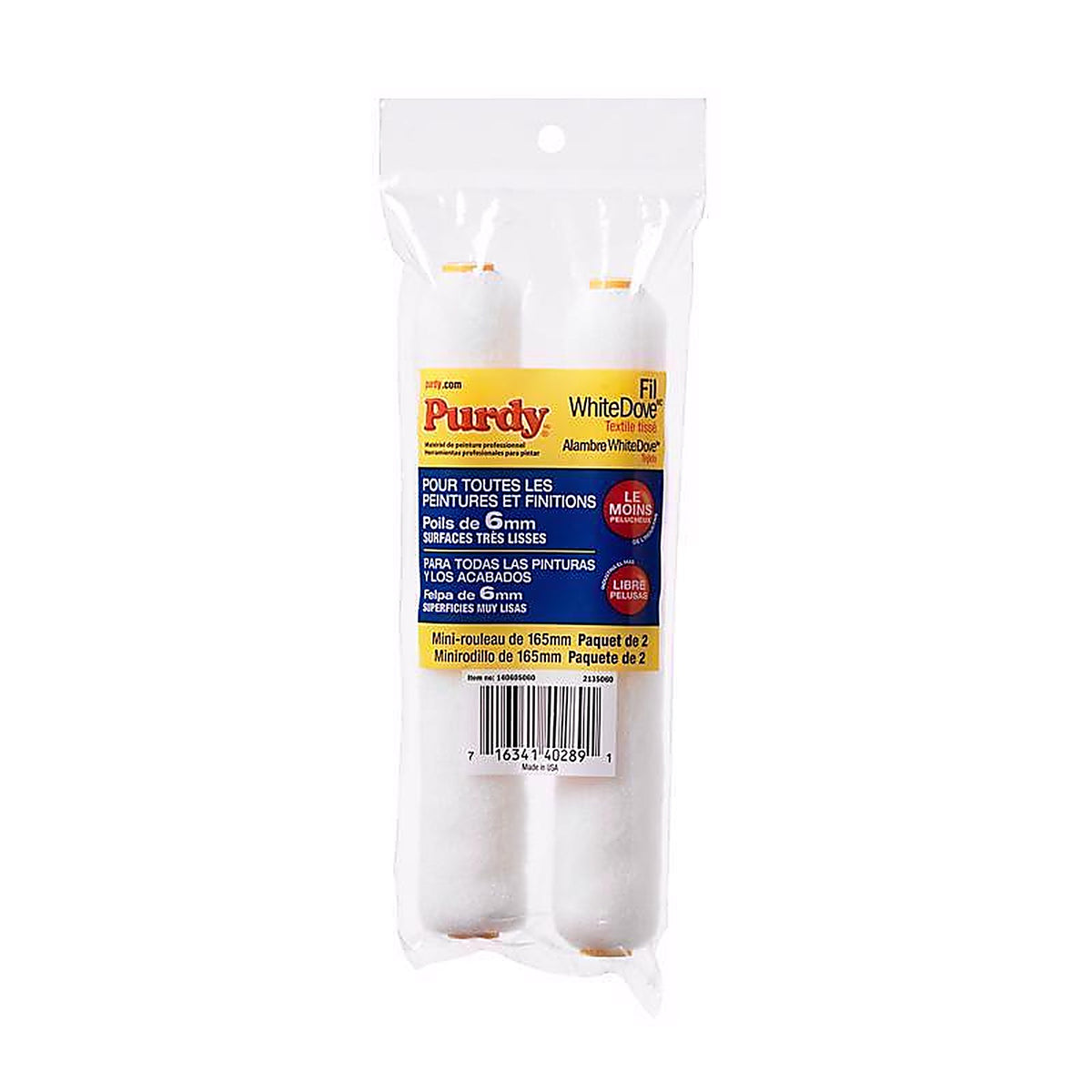 Purdy 14G605060 White Dove Dralon 6.5 in. W X 1/4 in. S Mini Paint Roller Cover 2 pk