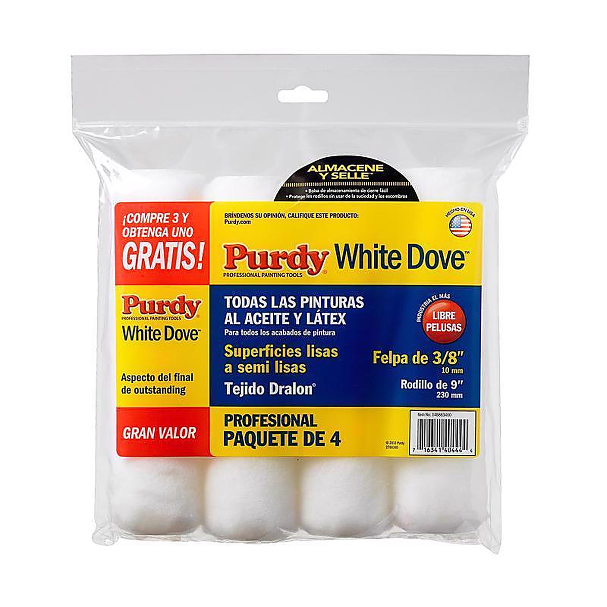 Purdy 14B863400 White Dove Woven Dralon Fabric 9 in. W X 3/8 in. Paint Roller Cover 4 pk