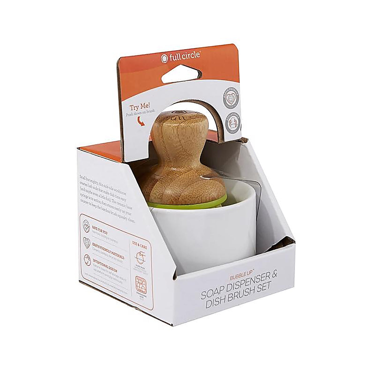 Full Circle FC12114W Bubble Up 2.36 in. W Medium Bristle 4.92 in. Bamboo Handle Mini Brush Scrubber w/Holder