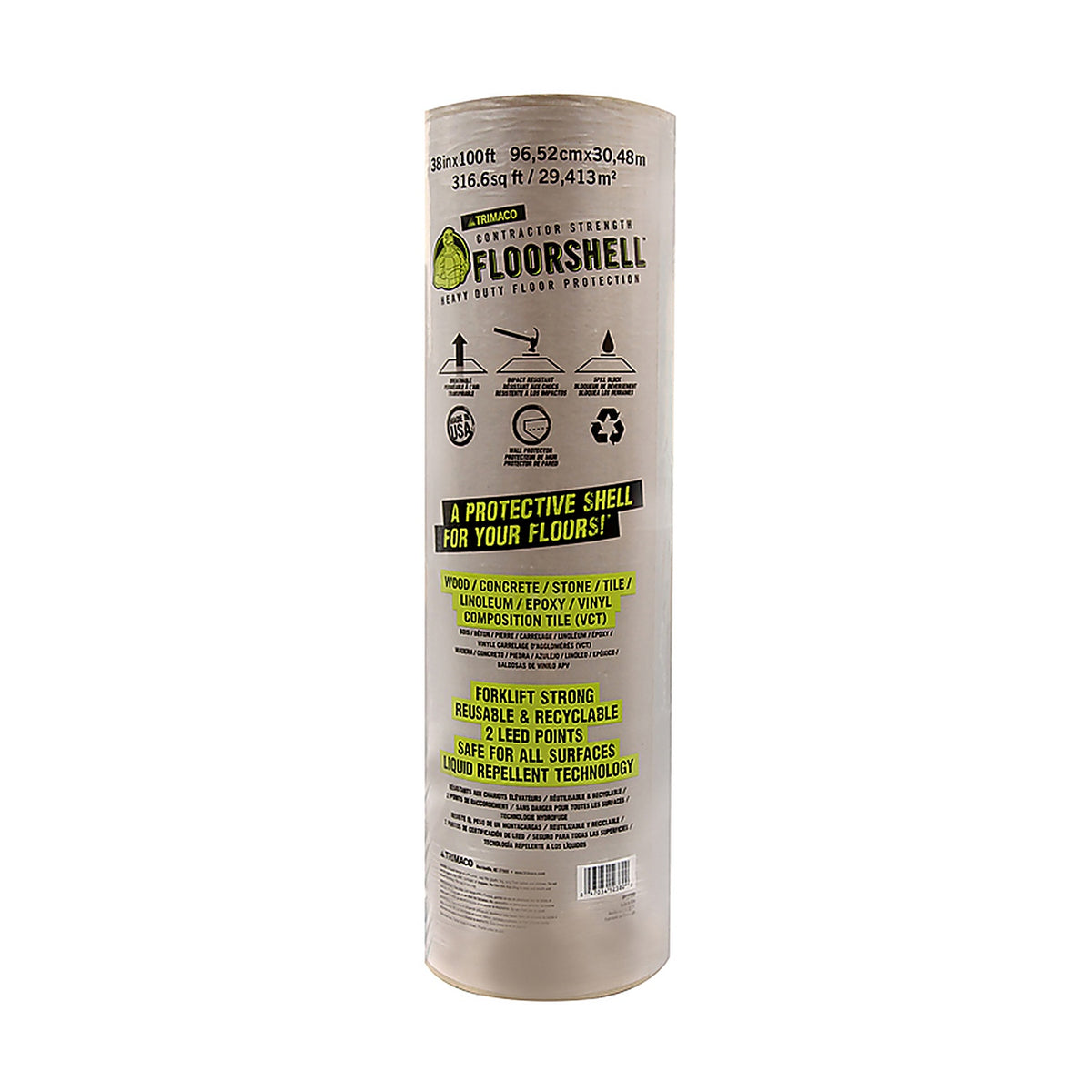 Trimaco 12380 FloorShell Surface Protection 0.046 inch T X 38 inch W X 100 foot L Paper Brown