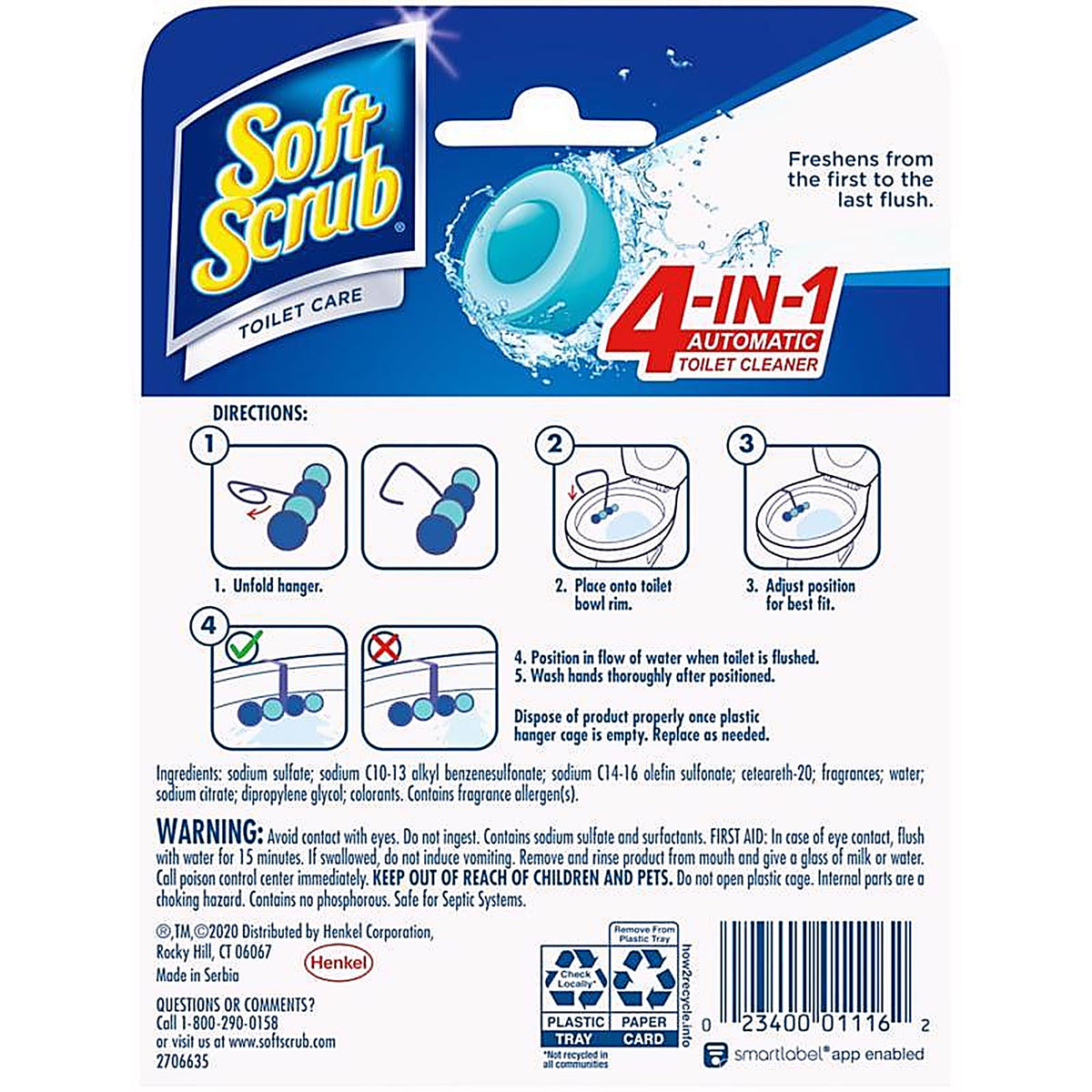 Soft Scrub 1734778 4-in-1 Toilet Care Sapphire Waters Scent Toilet Bowl Cleaner 1.76 oz Tablet