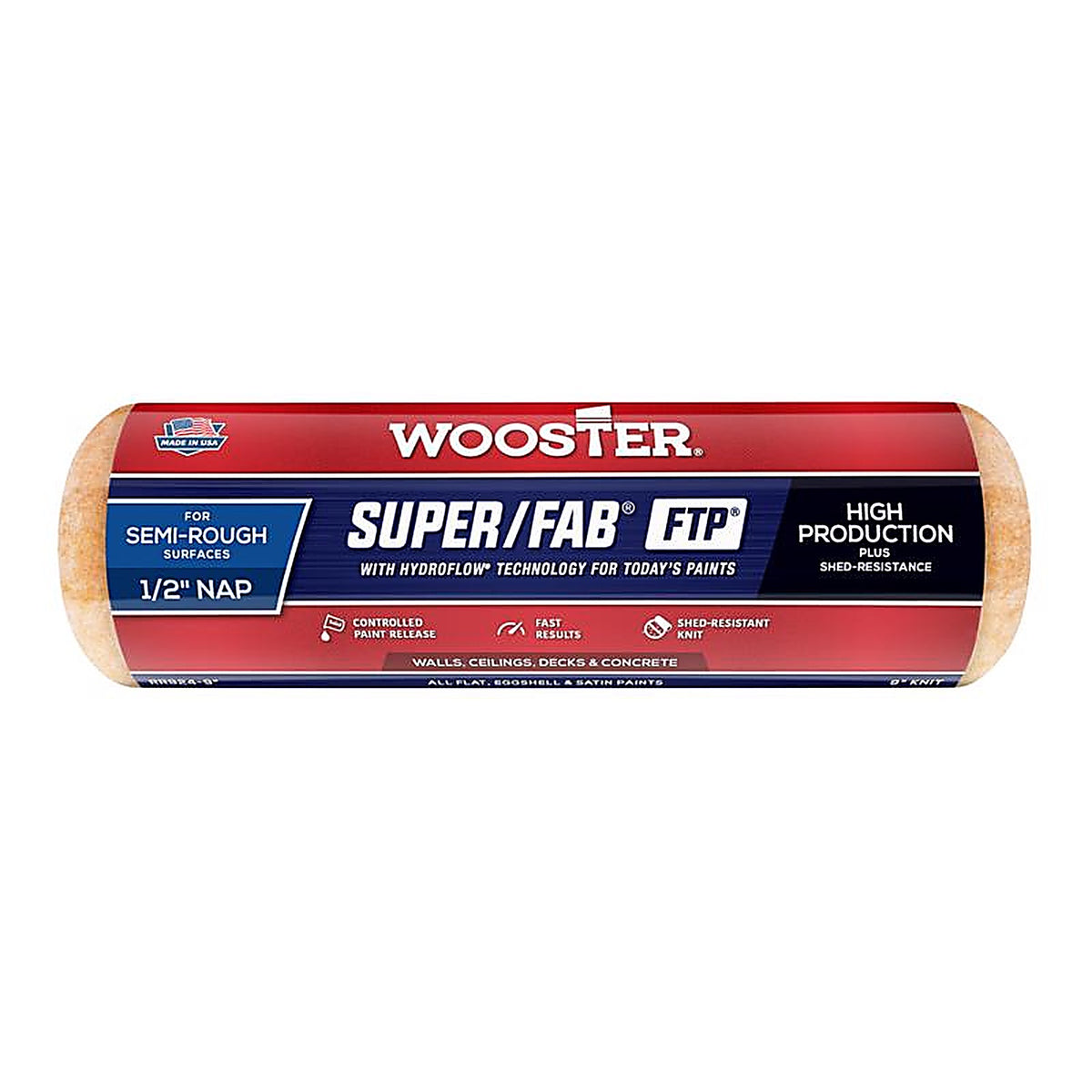 Wooster RR924-9 Super/Fab FTP Synthetic Blend 9 in. W x 1/2 in. Paint Roller Cover 1/Pack