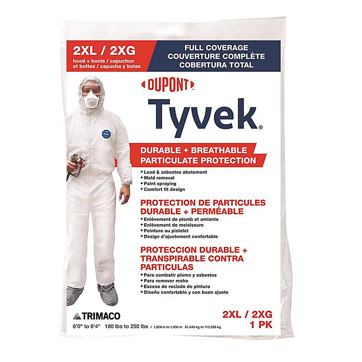 Dupont - 141242/12 - Tyvek Coverall with Hood and Boots White XXL 1 Pack