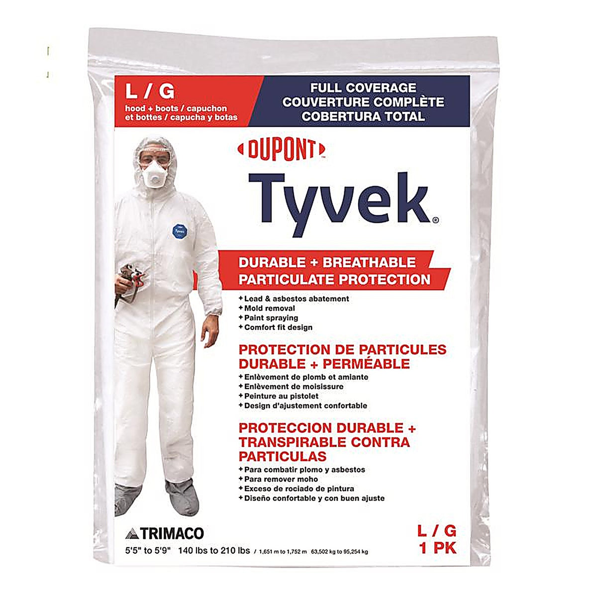 Dupont - 141222/12 - Tyvek Coverall with Hood and Boots White L 1 Pack