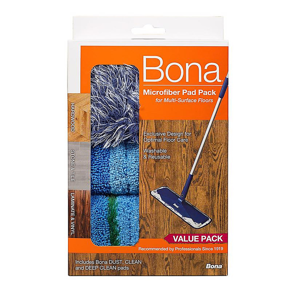 Bona AX0003496 Microplus 15 in. Wet Microfiber Mop Pad 3 pk