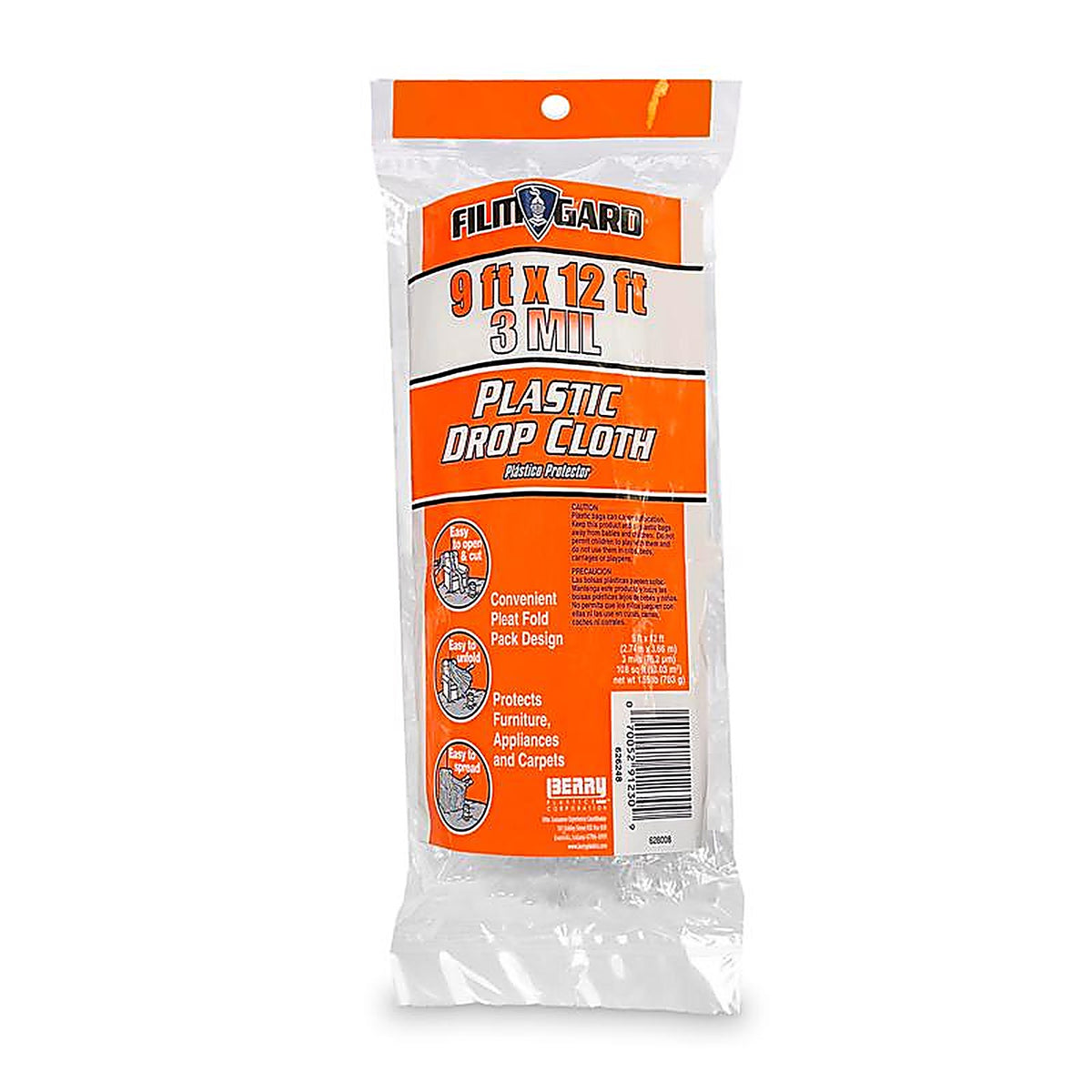 Film-Gard 626248 9 ft. W x 12 ft. L x 3 mil Plastic Drop Cloth 1/Pack