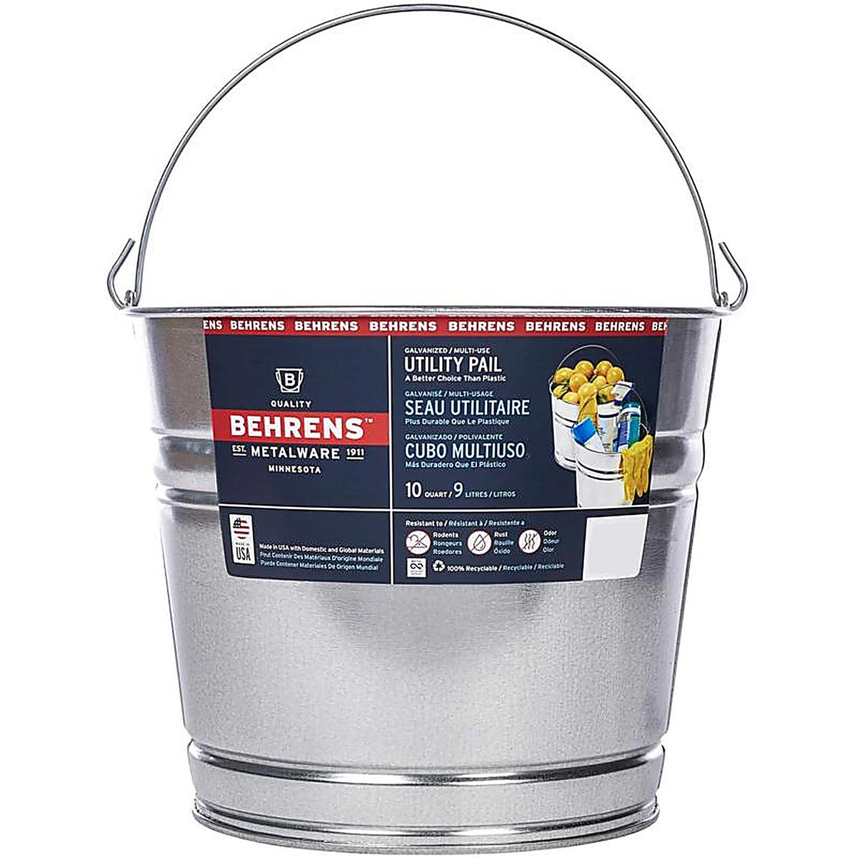 Behrens 1210GS 10 qt Galvanized Pail Gray