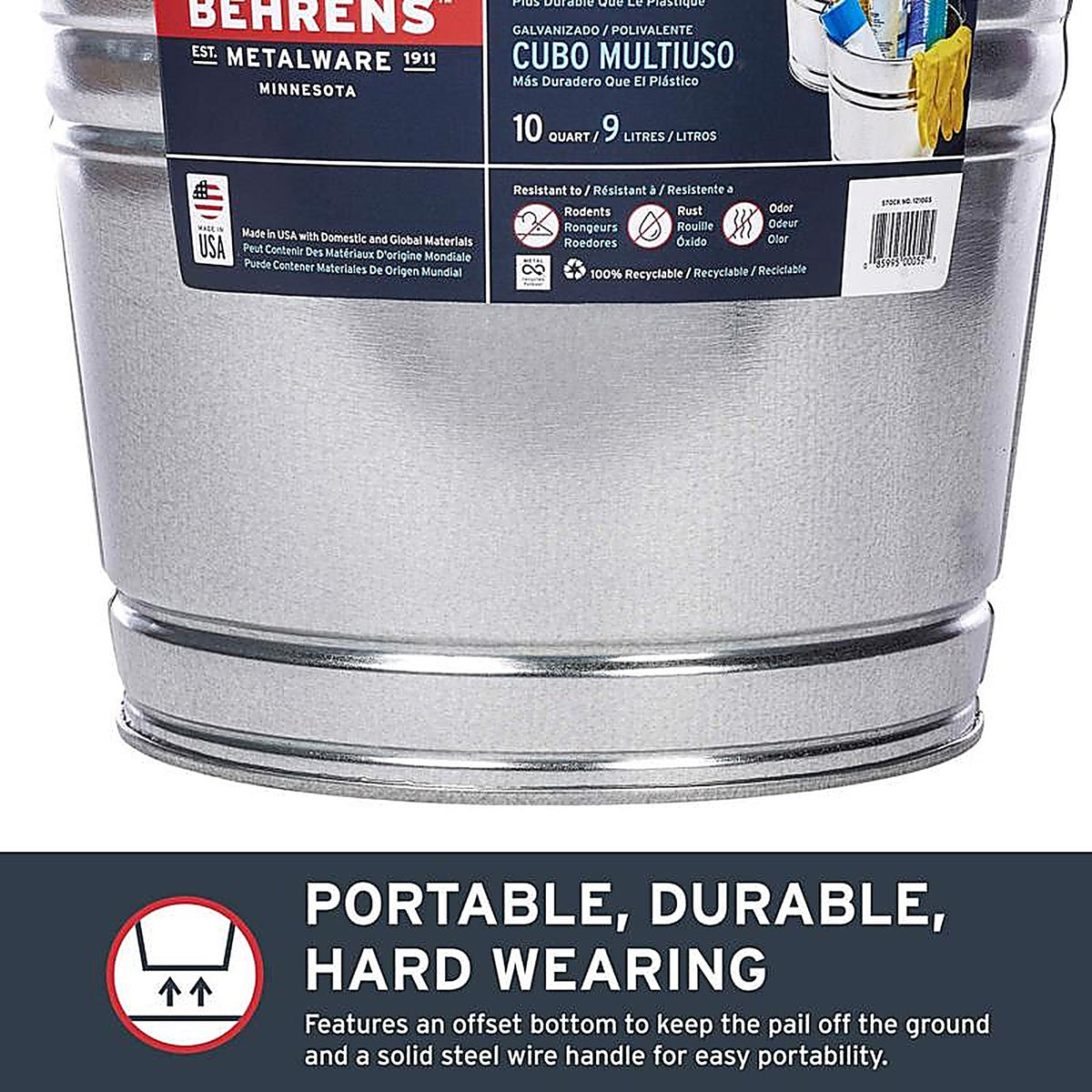 Behrens 1210GS 10 qt Galvanized Pail Gray