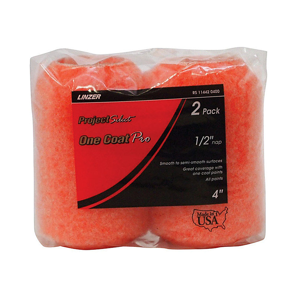 Linzer RS114420400 Project Select One Coat Pro Polyester 4 in. W x 1/2 in. Regular Paint Roller Cover 2/Pack