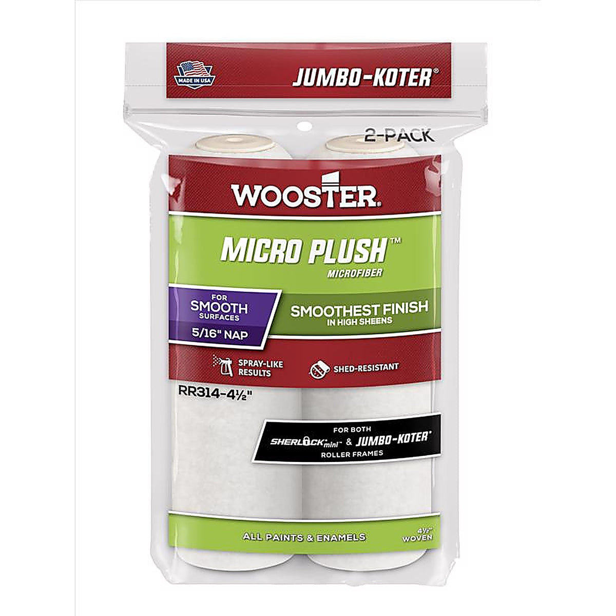 Wooster - RR314-6 1/2 - Micro Plush Microfiber 6-1/2 In. W X 5/16 In. Mini Paint Roller Cover 2 Pack
