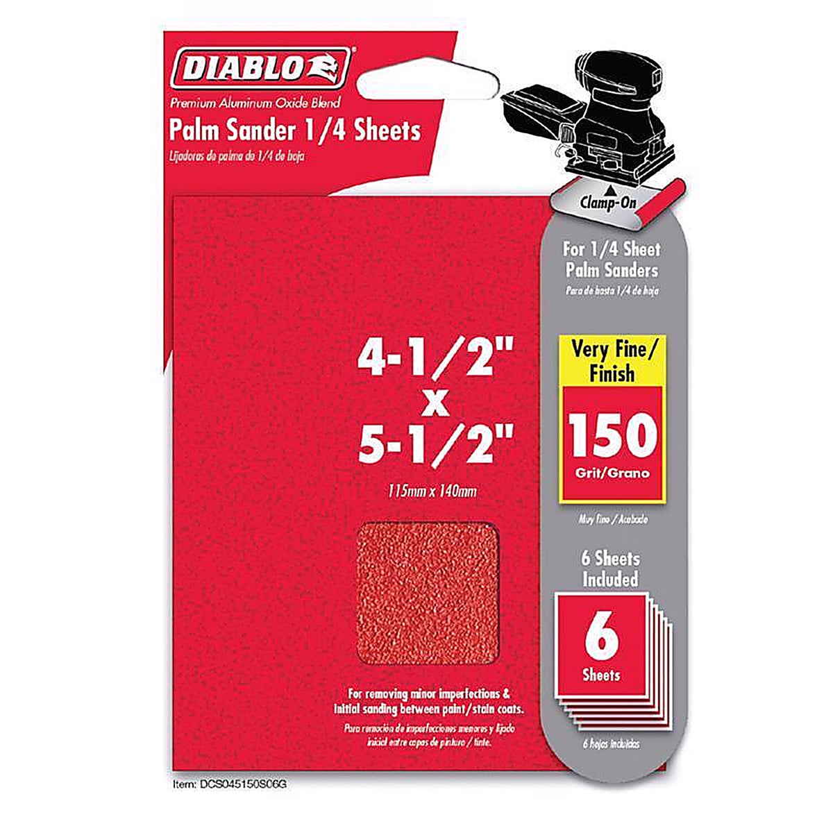 Diablo DCS045150S06G 5-1/2 in. L X 4-1/2 in. W 150 Grit Aluminum Oxide Sanding Sheet 6 pk