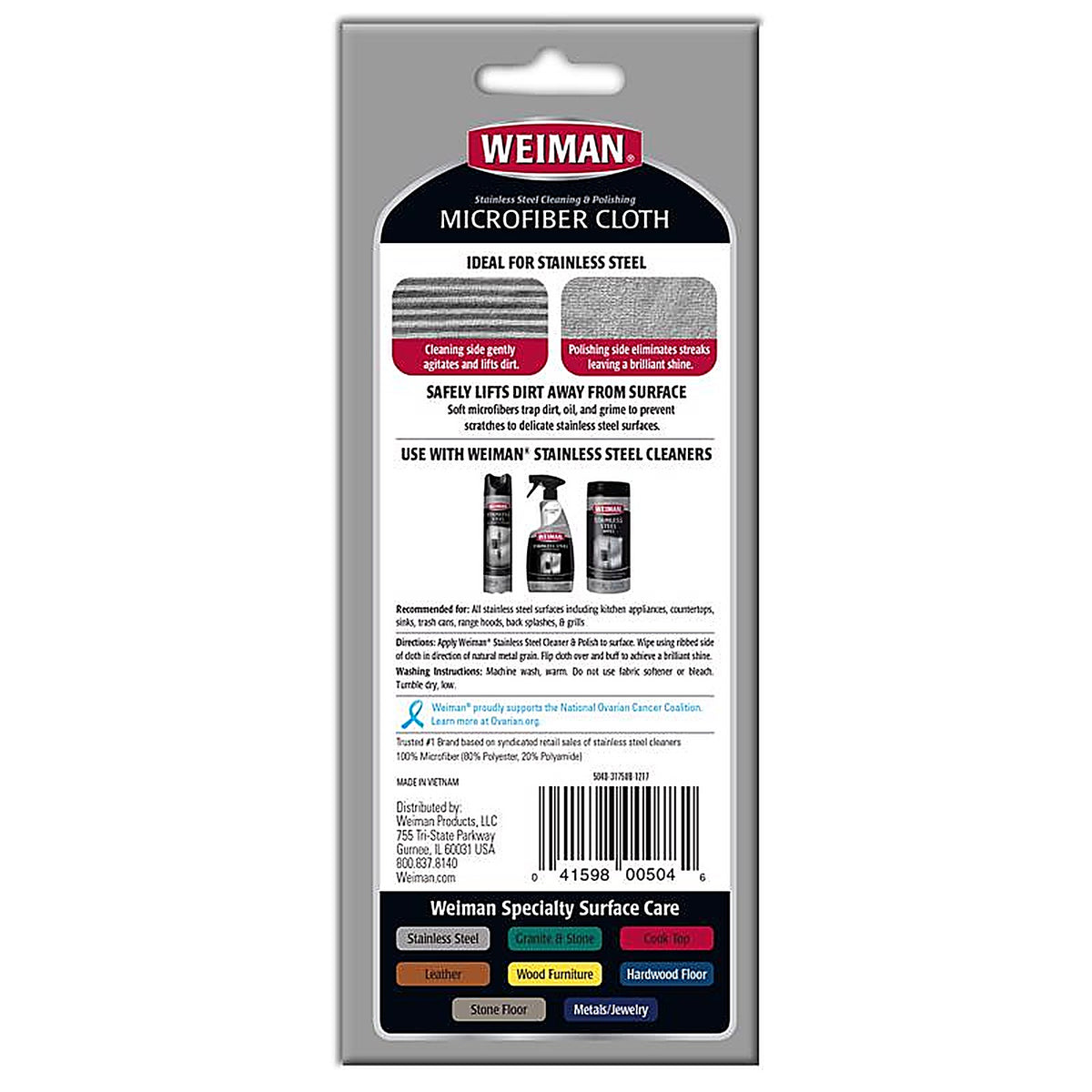 Weiman - 504D - Microfiber Stainless Steel Cleaning and Polishing Cloth 13.8 In. W X 13.8 In. L 1 Pack