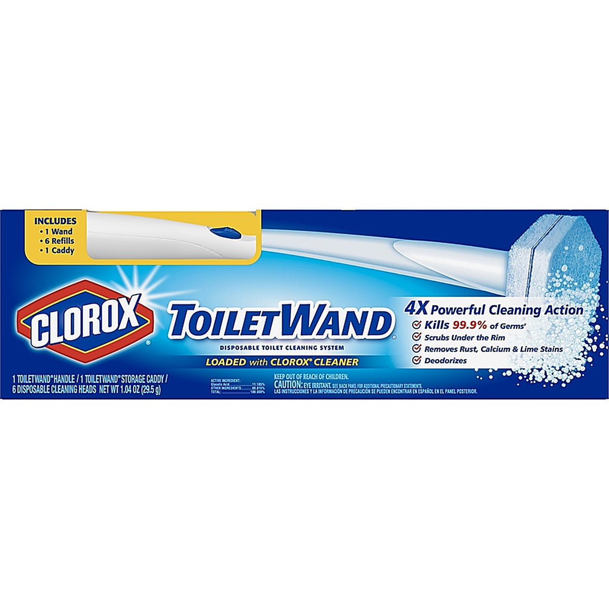 CLOROX 03191 Clorox No Scent Toilet Wand Kit 1.04 oz Stick