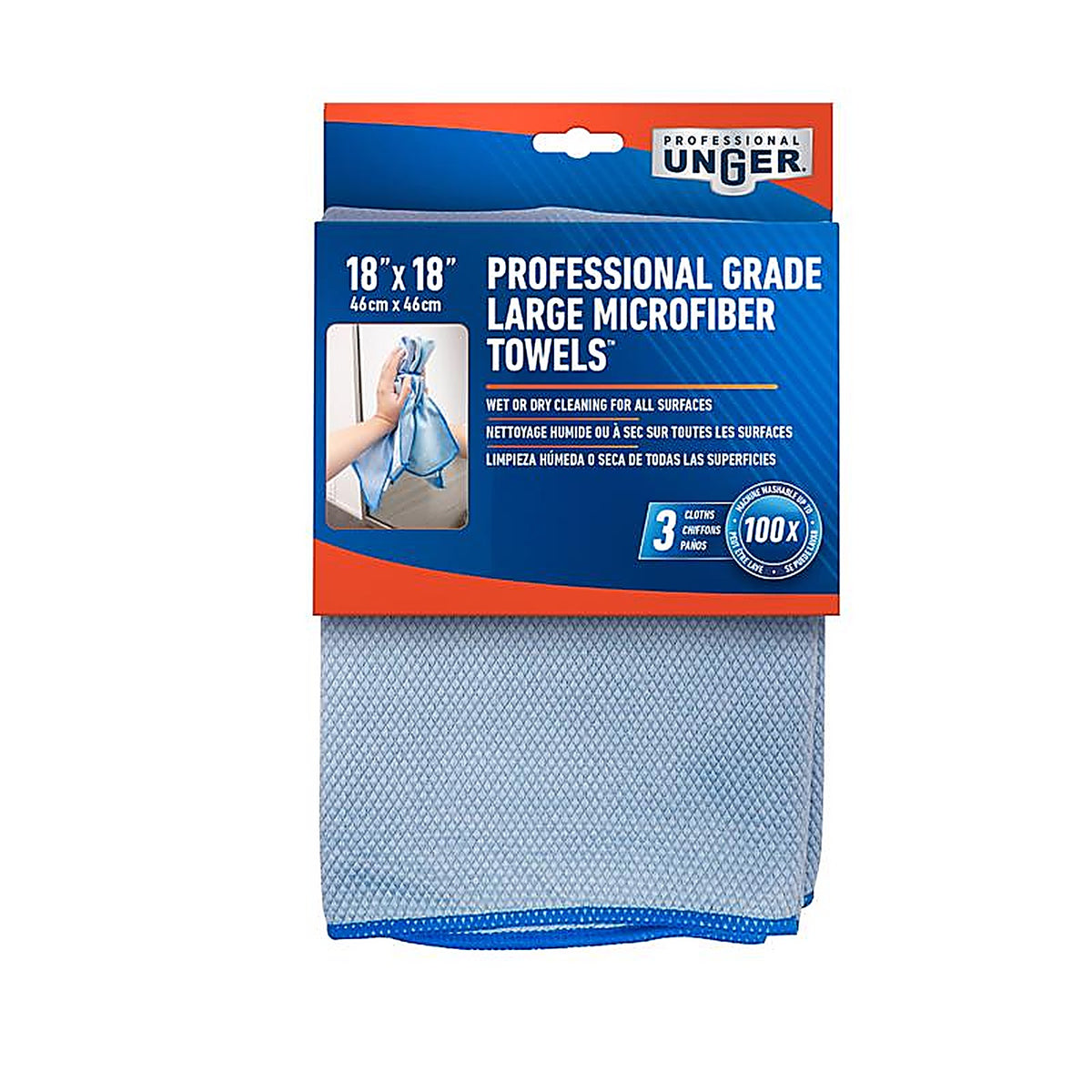 Unger - 966900 - Professional Grade Microfiber Cleaning Towel 18 In. W X 18 In. L 3 Pack