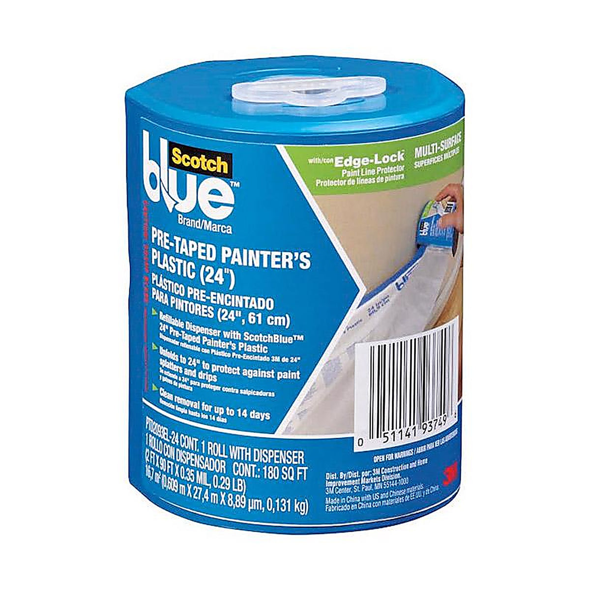 3M PTD2093EL-24-S Scotch Blue 24 in. W x 90 ft. L Plastic Pre-Taped Masking Film