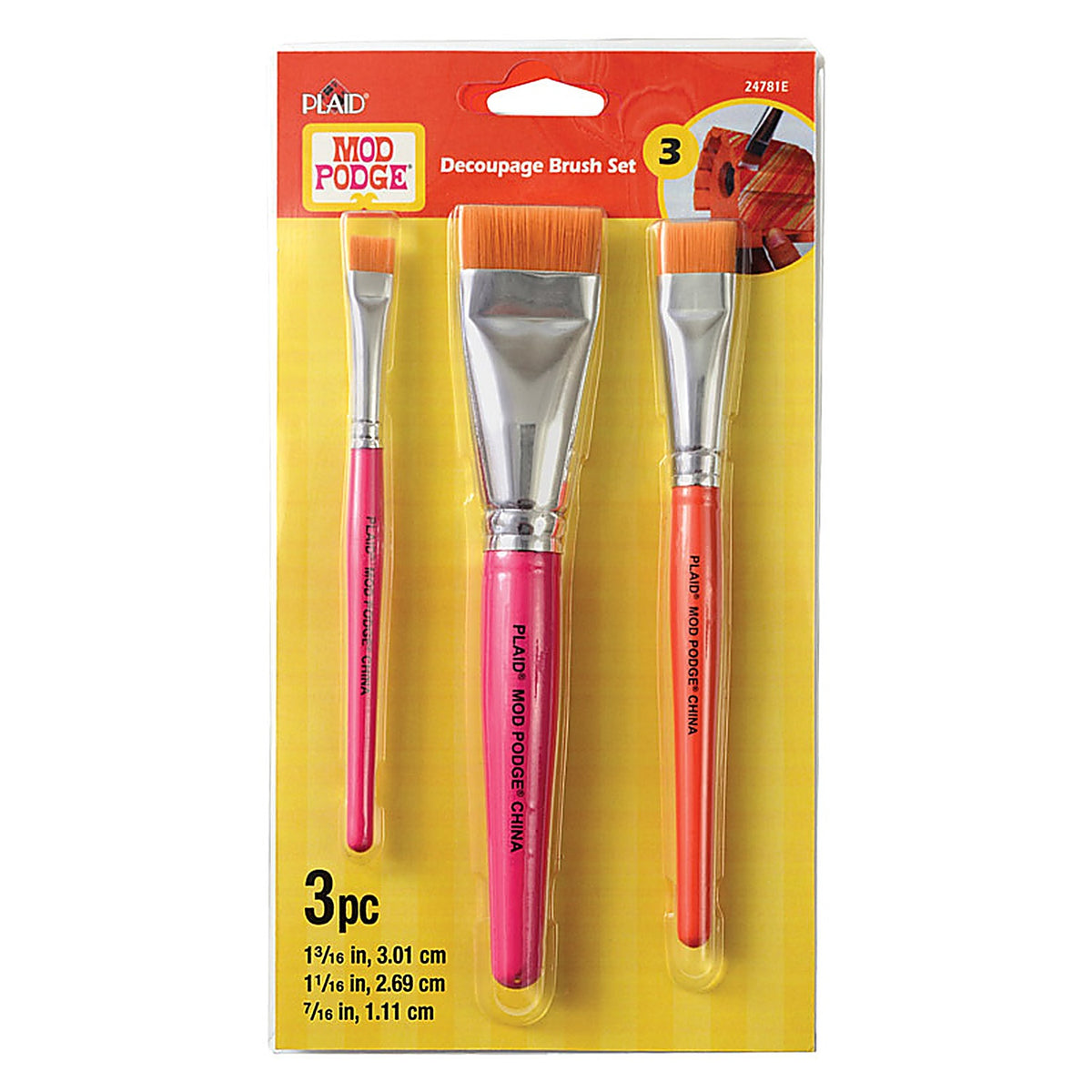 Plaid 24781 Mod Podge Multiple Sizes in. W Flat Decoupage Brush Set